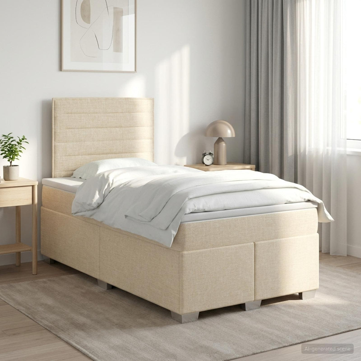 Boxmadras med topmadras Cremefarvet 120 x 200 cm Stof