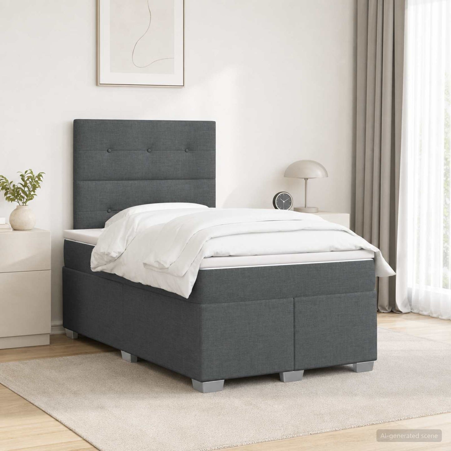 Boxmadras med topmadras Mørkegrå 120 x 190 cm Stof