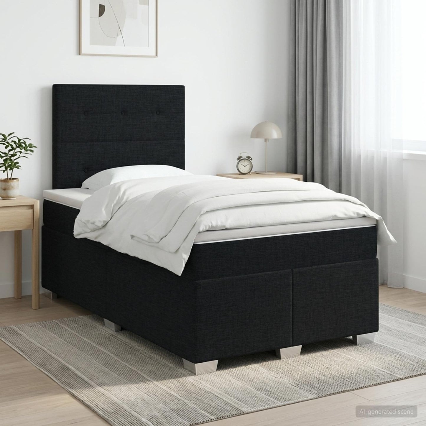 Boxmadras med topmadras med hovedgærde Sort 120 x 200 cm Stof