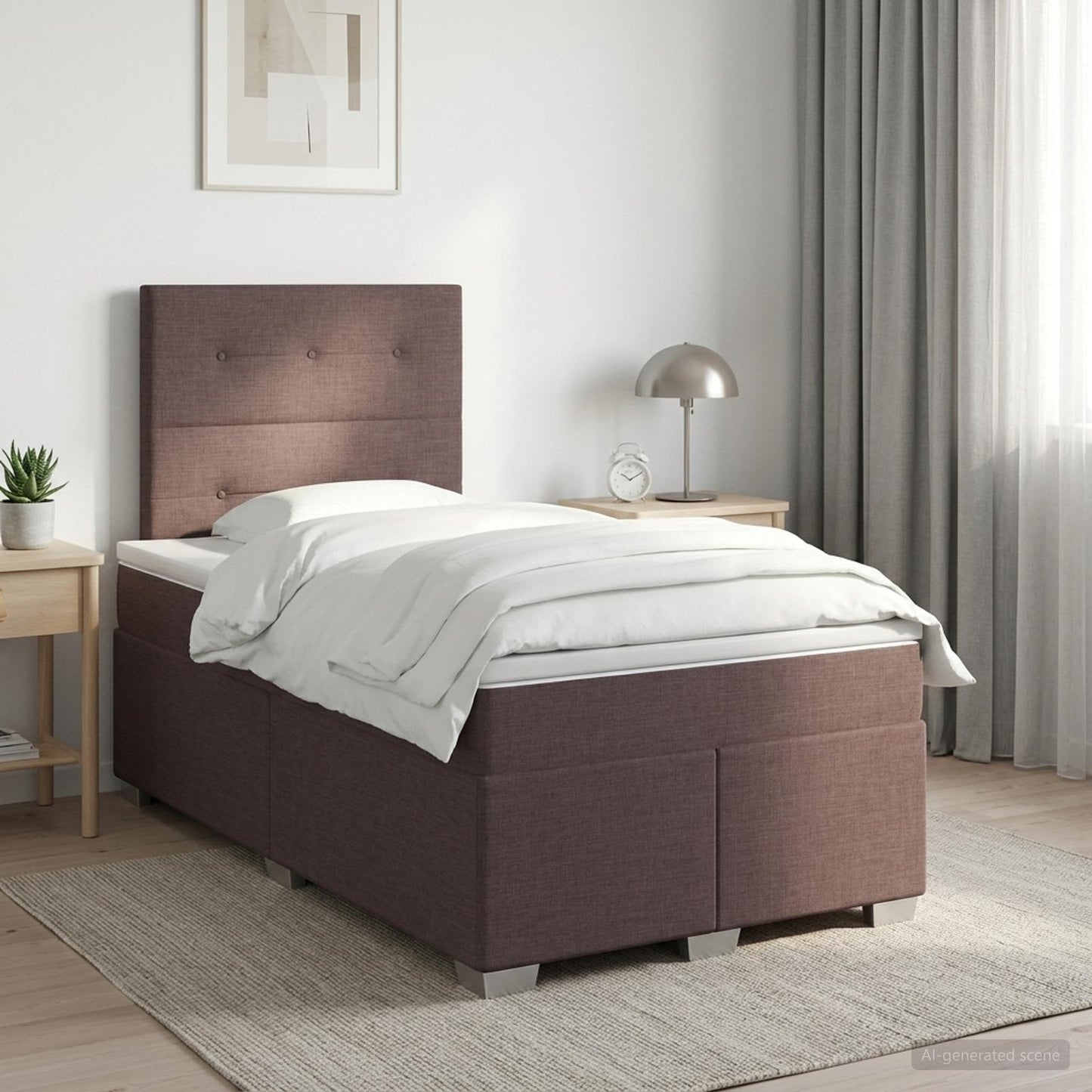 Boxmadras med topmadras Mørk Brun 120 x 200 cm Stof