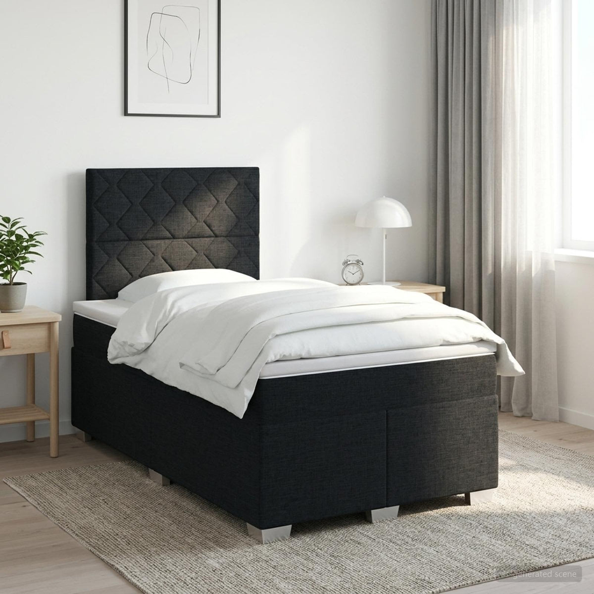 Boxmadras med topmadras Sort 120 x 190 cm Stof