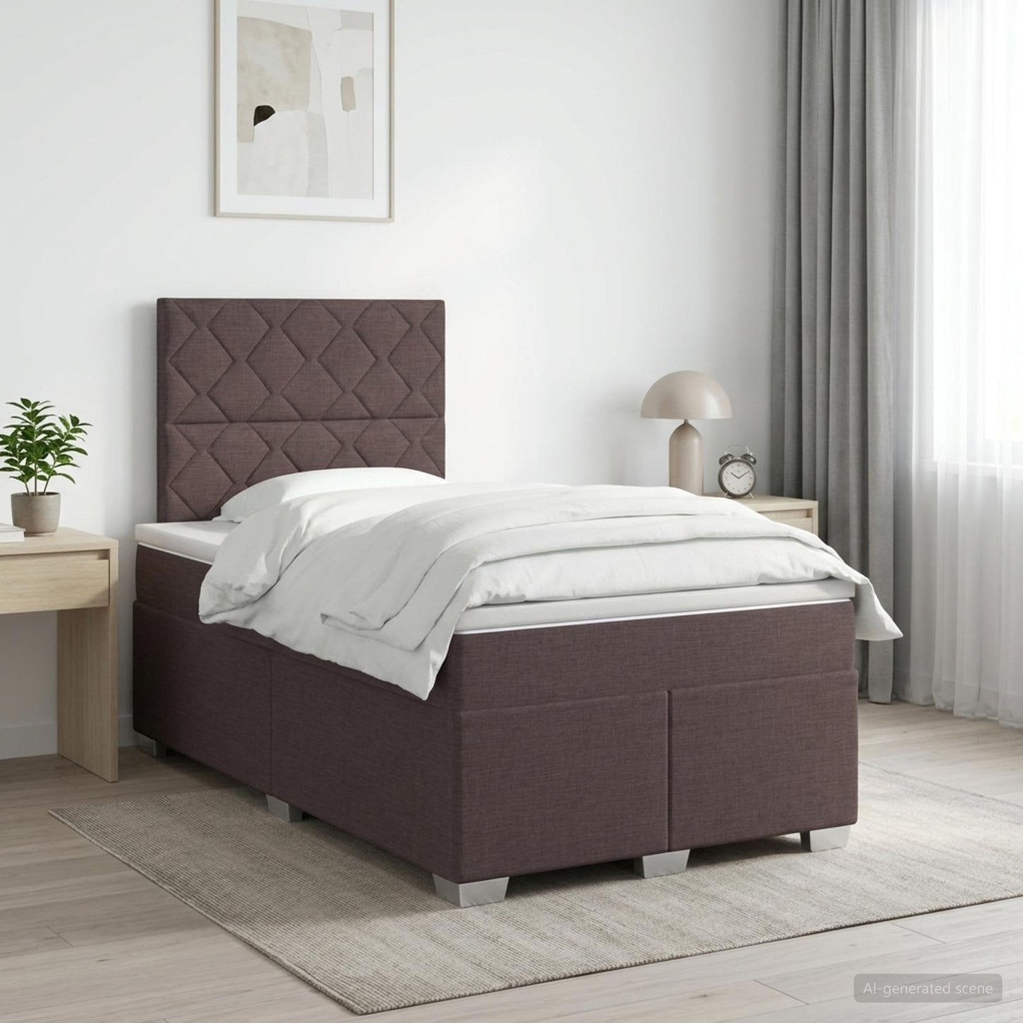 Boxmadras med topmadras Mørk Brun 120 x 190 cm Stof