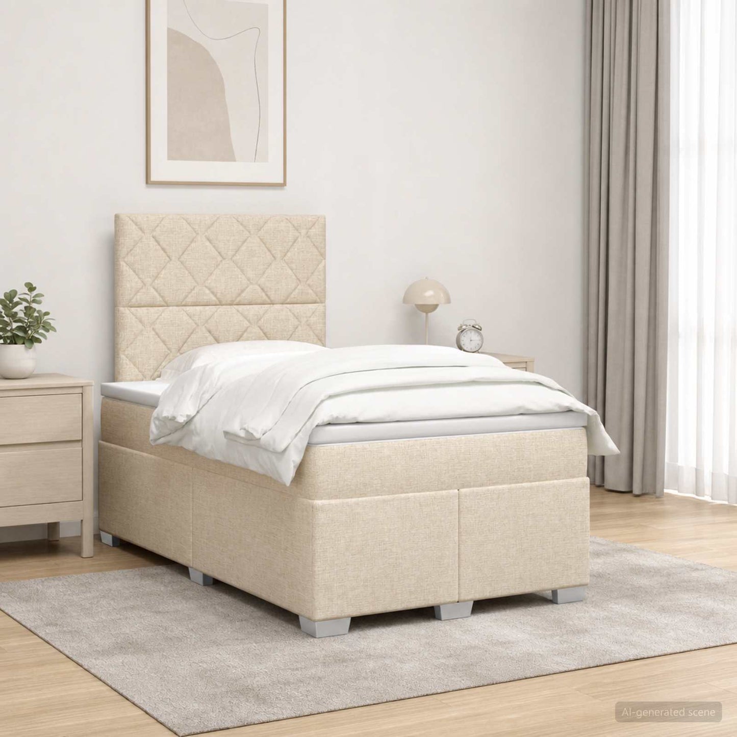 Boxmadras med topmadras Cremefarvet 120 x 200 cm Stof