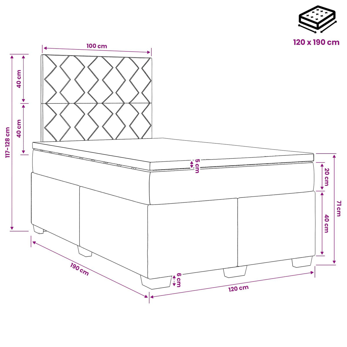 Boxmadras med topmadras Blå 120 x 190 cm Stof