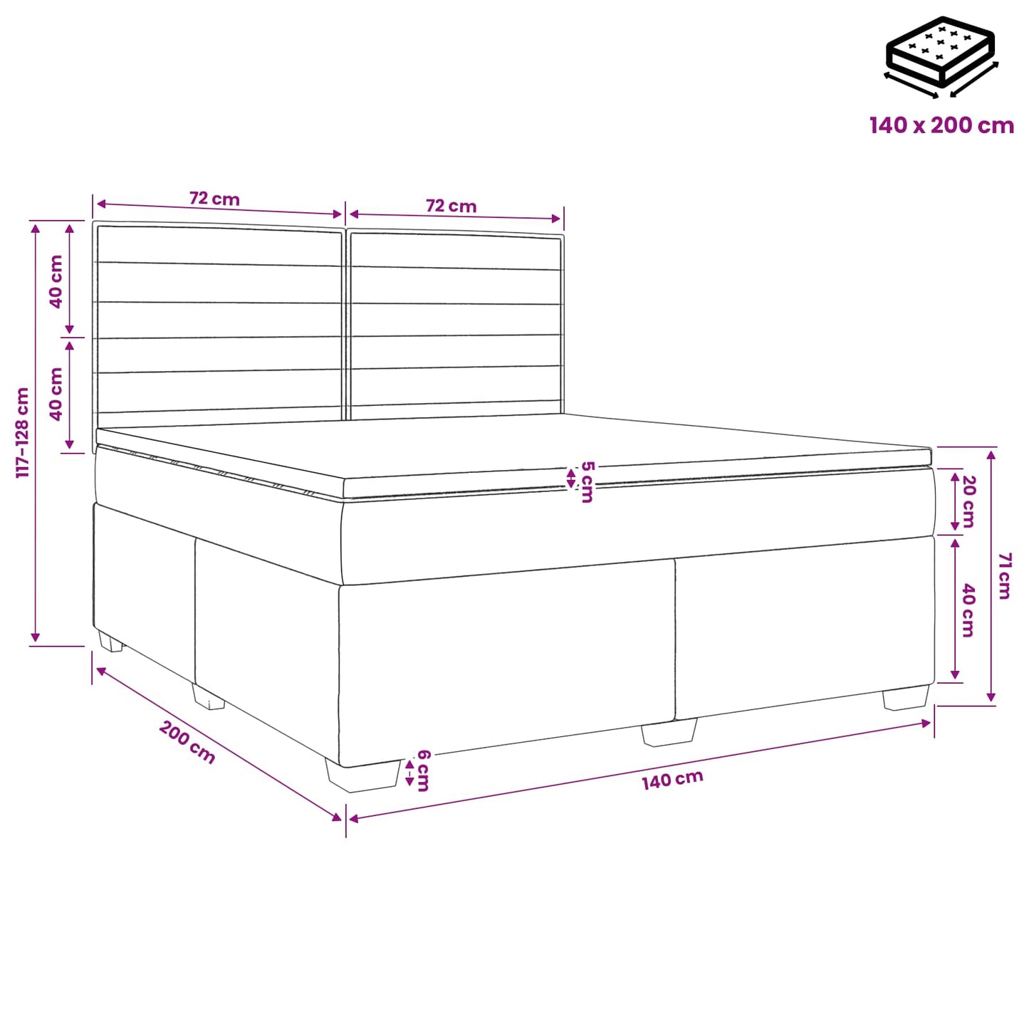 Boxmadras med topmadras Gråbrun 140 x 200 cm Stof