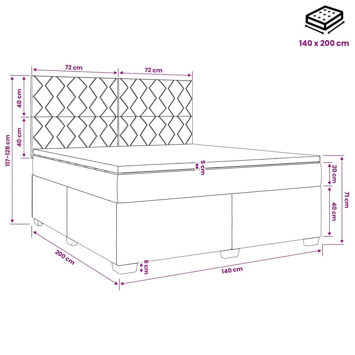 Boxmadras med topmadras Gråbrun 140 x 200 cm Stof