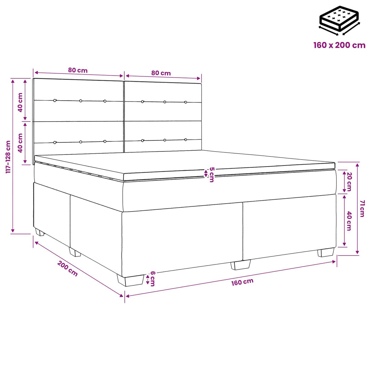 Boxmadras med topmadras Blå 160 x 200 cm Stof