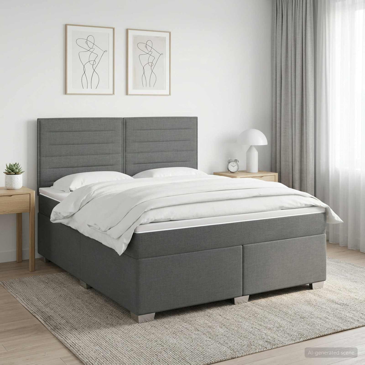 Boxmadras med topmadras Mørkegrå 160 x 200 cm Stof