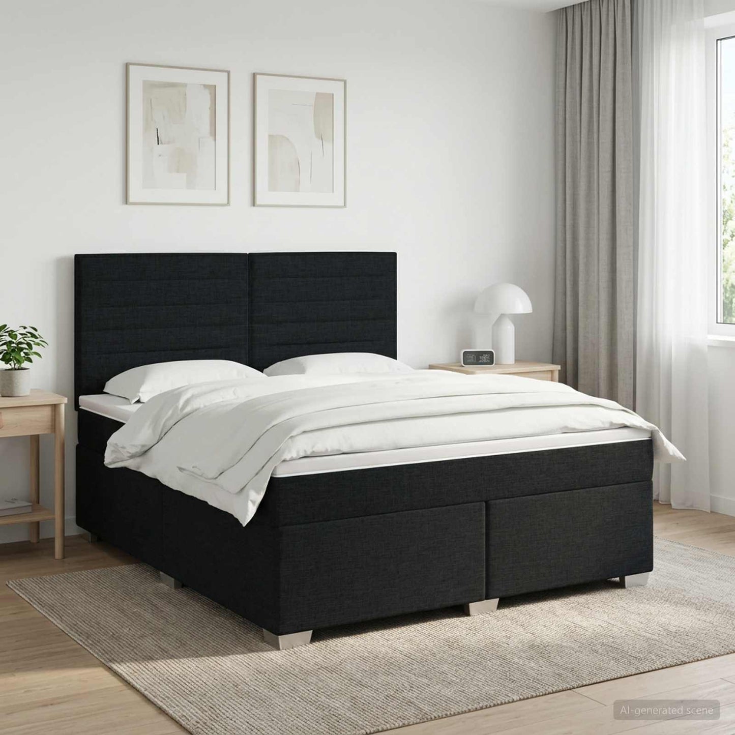 Boxmadras med topmadras Sort 140 x 190 cm Stof