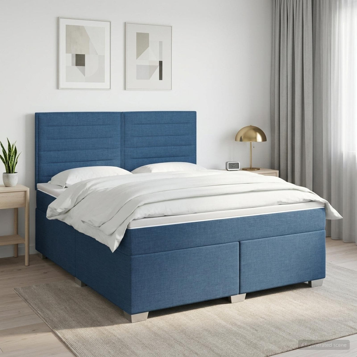 Boxmadras med topmadras Blå 180 x 200 cm Stof