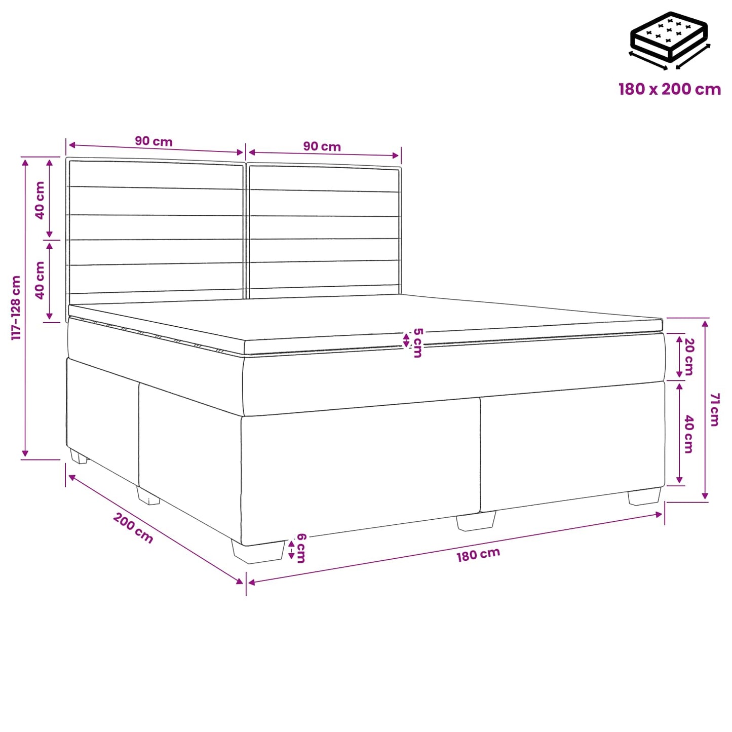 Boxmadras med topmadras Blå 180 x 200 cm Stof