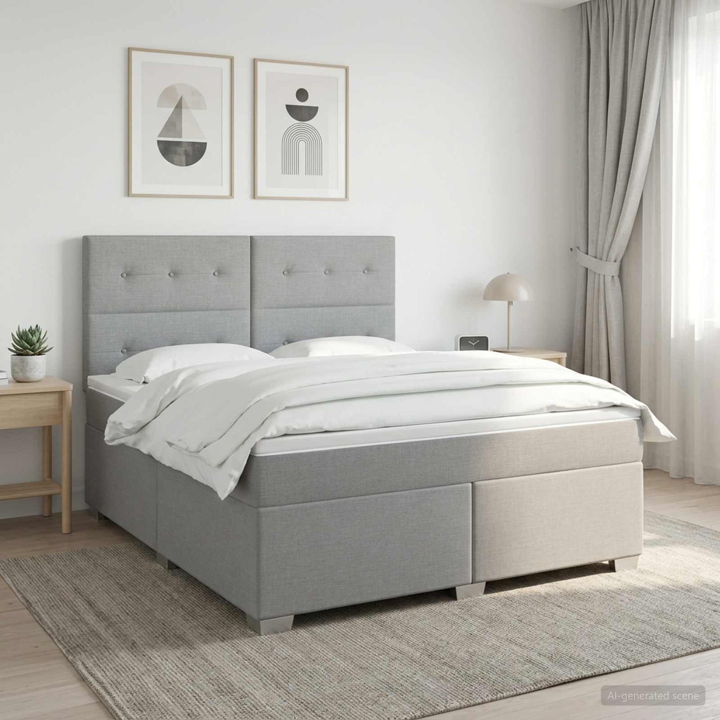 Boxmadras med topmadras Lysegrå 160 x 200 cm Stof