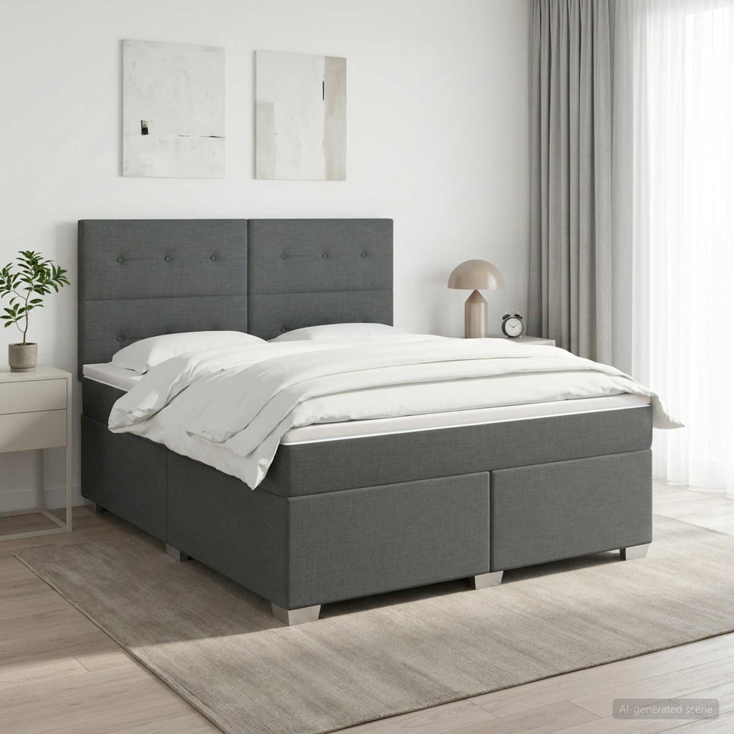 Boxmadras med topmadras Mørkegrå 160 x 200 cm Stof