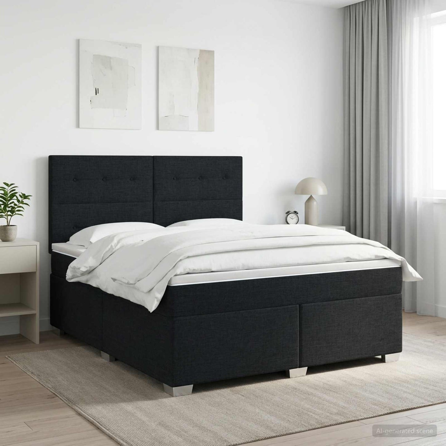 Boxmadras med topmadras med hovedgærde Sort 140 x 190 cm Stof