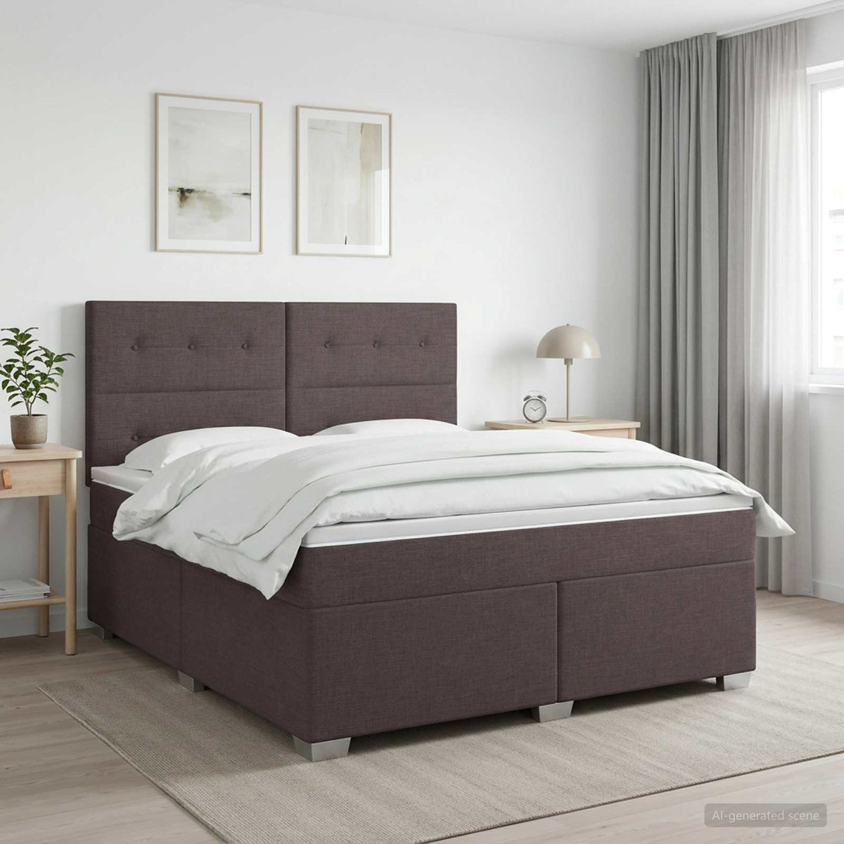 Boxmadras med topmadras Mørk Brun 140 x 190 cm Stof