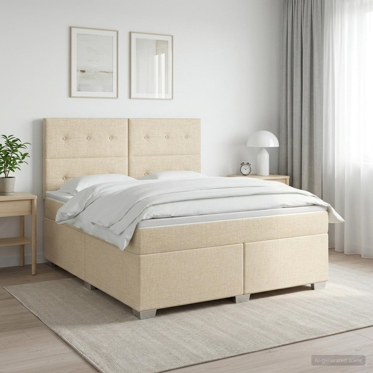 Boxmadras med topmadras Cremefarvet 140 x 200 cm Stof