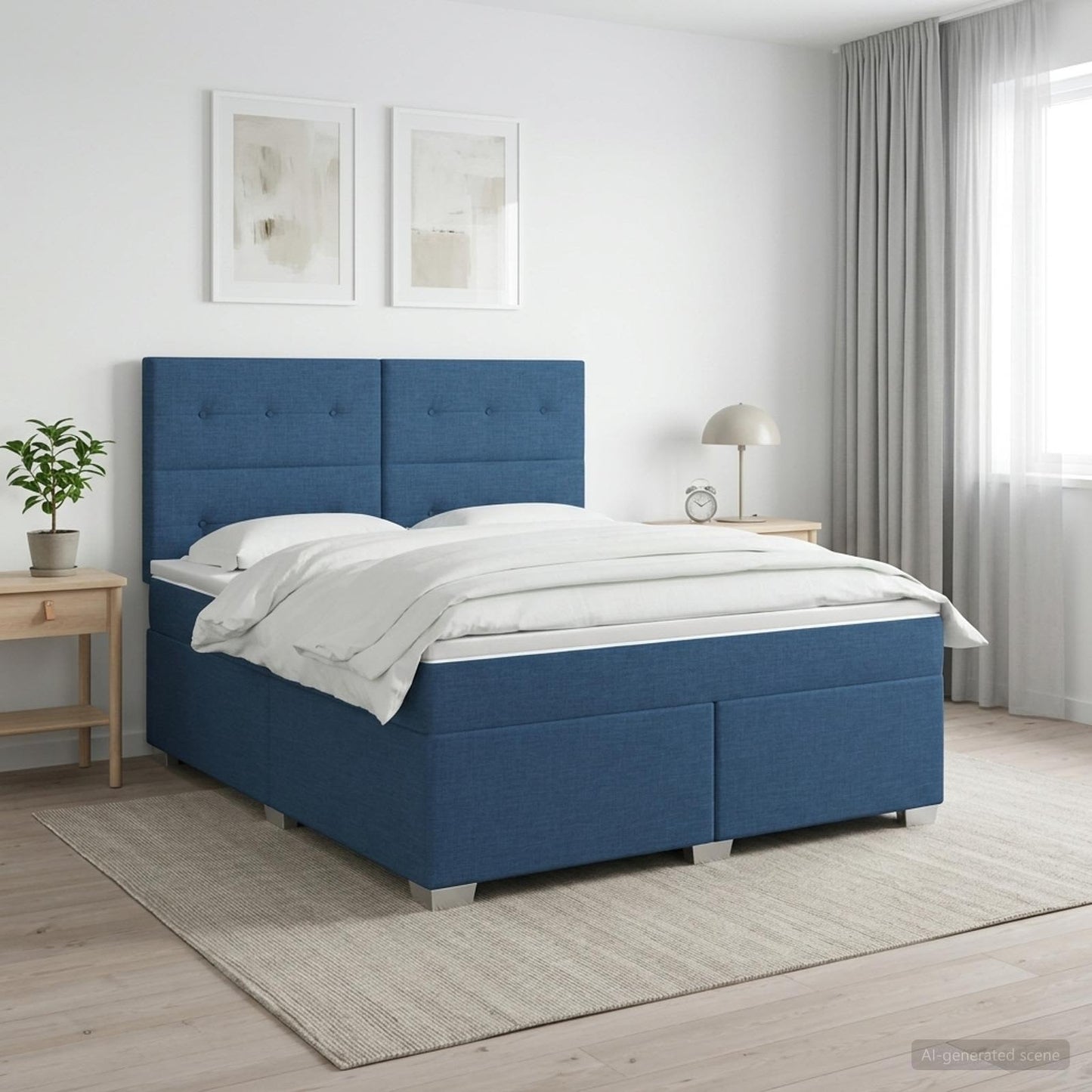Boxmadras med topmadras Blå 140 x 190 cm Stof