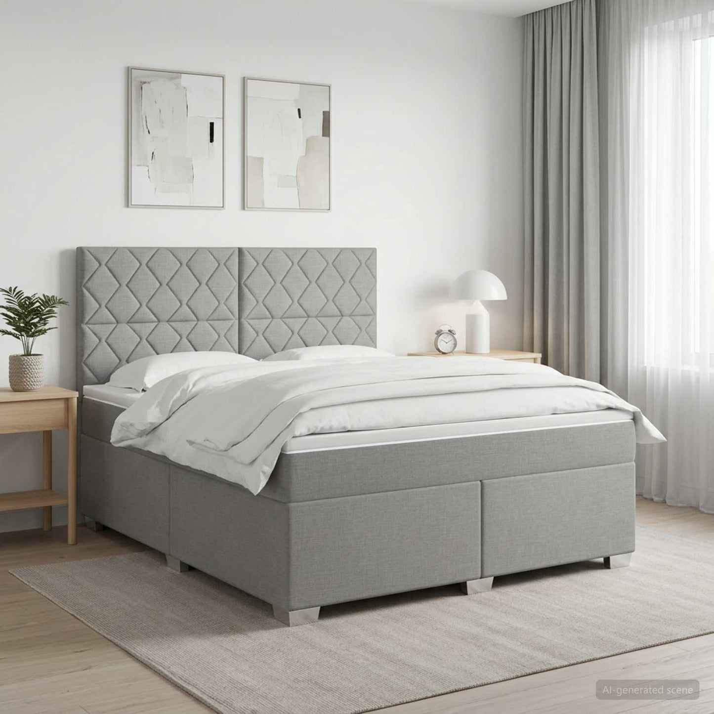 Boxmadras med topmadras Lysegrå 180 x 200 cm Stof