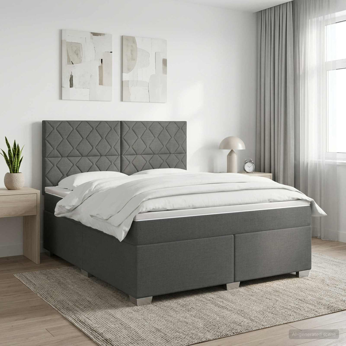 Boxmadras med topmadras Mørkegrå 180 x 200 cm Stof