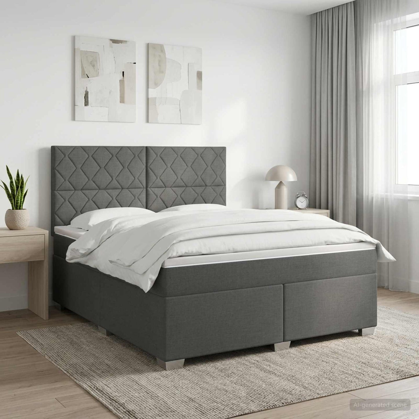 Boxmadras med topmadras Mørkegrå 160 x 200 cm Stof