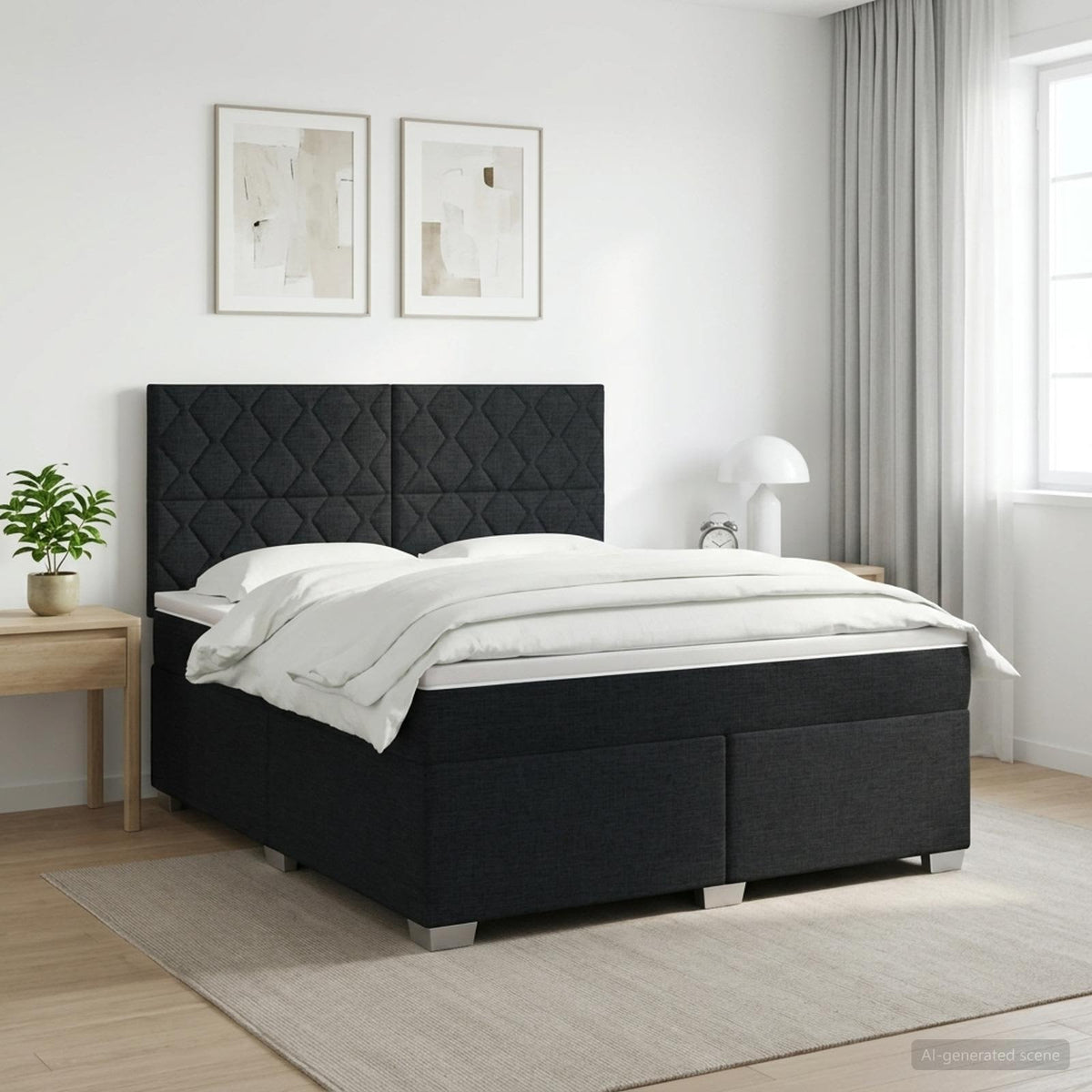 Boxmadras med topmadras med hovedgærde Sort 160 x 200 cm Stof