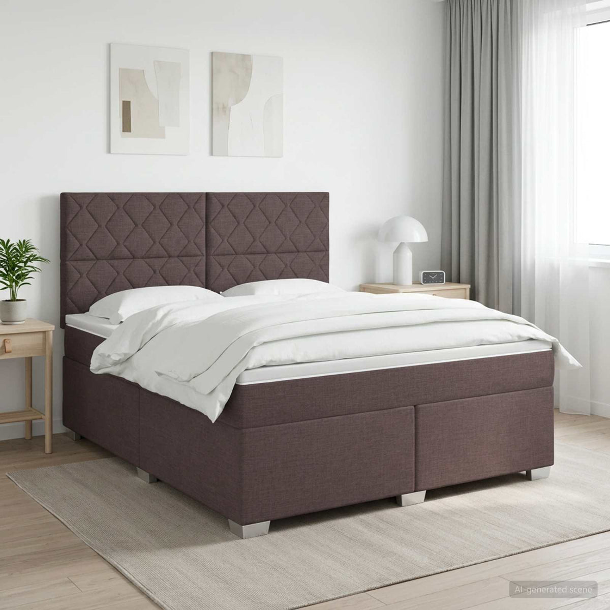 Boxmadras med topmadras Mørk Brun 140 x 190 cm Stof