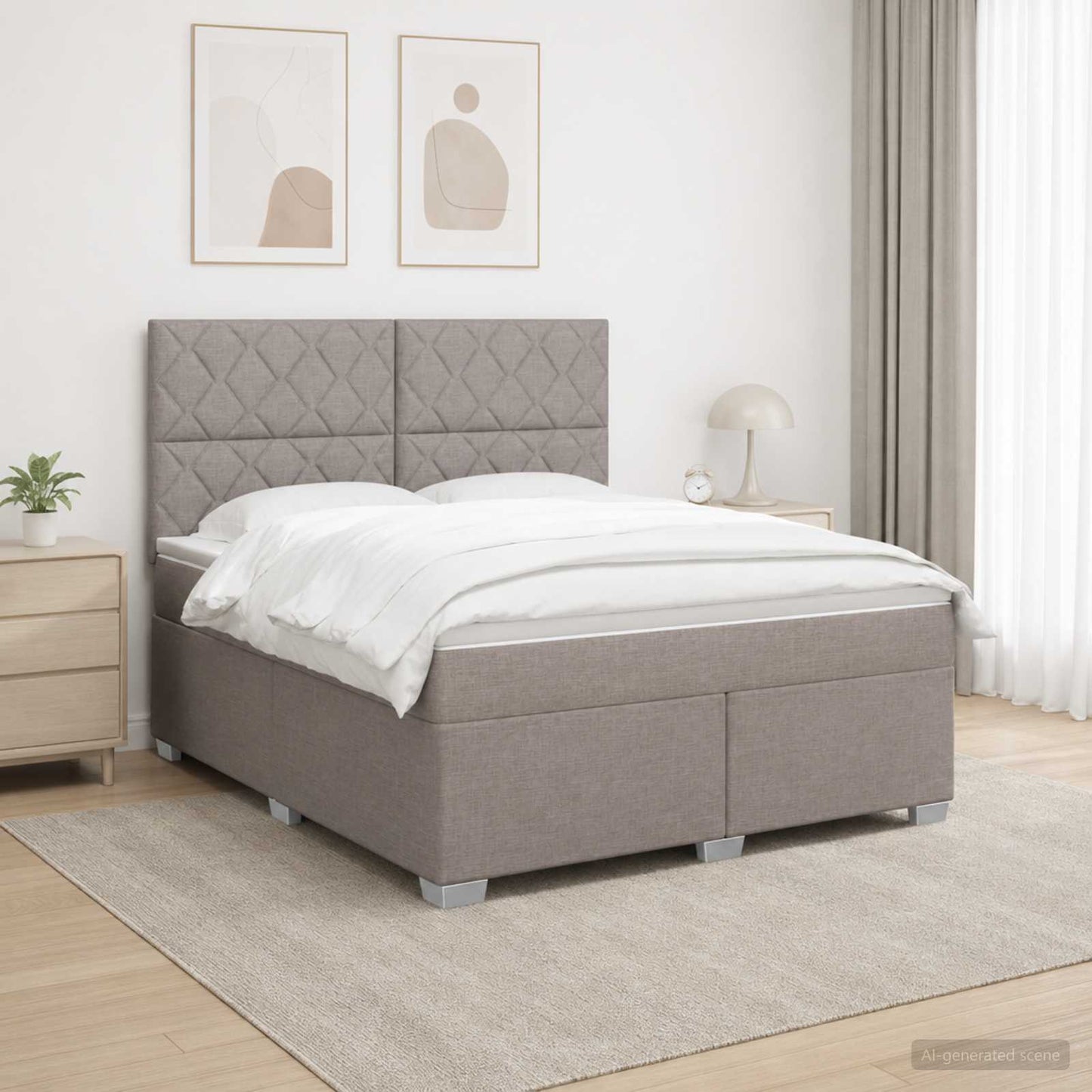 Boxmadras med topmadras Gråbrun 140 x 190 cm Stof