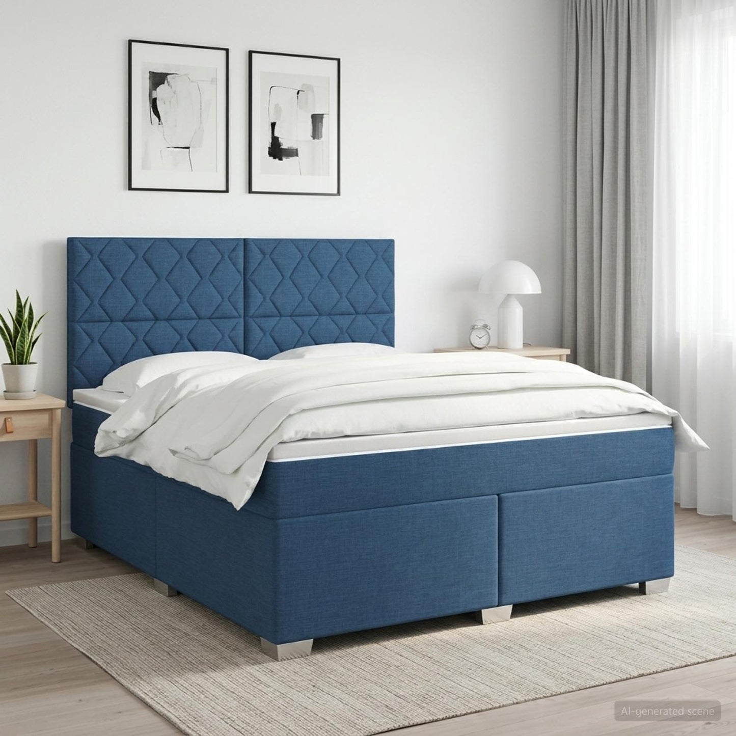 Boxmadras med topmadras med hovedgærde Blå 140 x 200 cm Stof