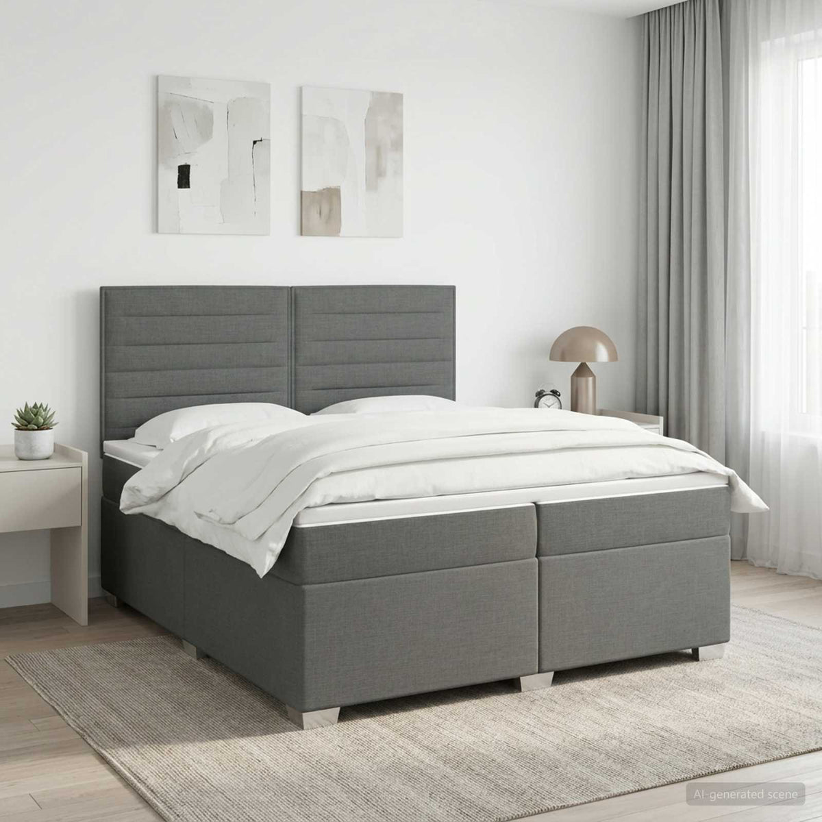 Boxmadras med topmadras Mørkegrå 200 x 200 cm Stof