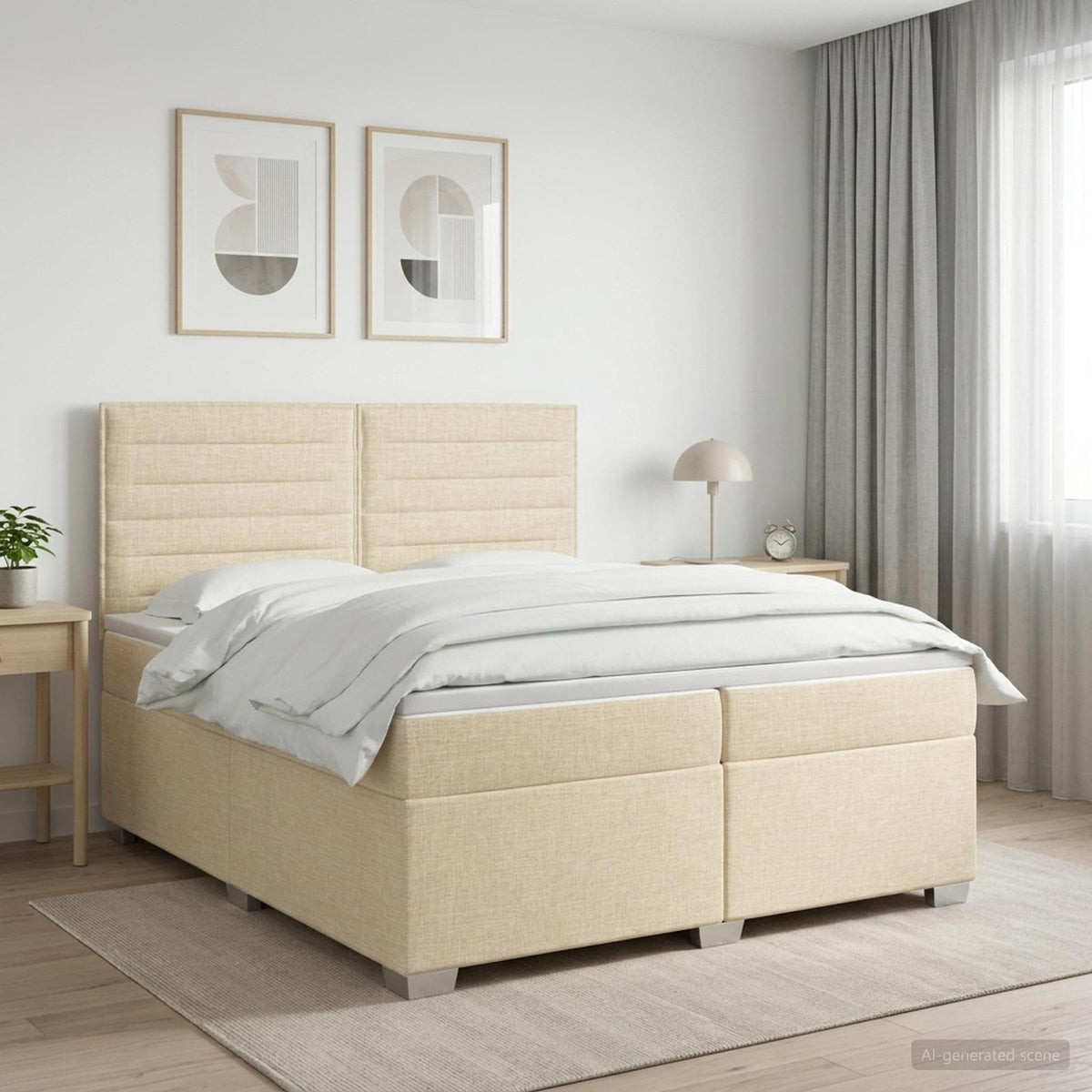 Boxmadras med topmadras Cremefarvet 200 x 200 cm Stof