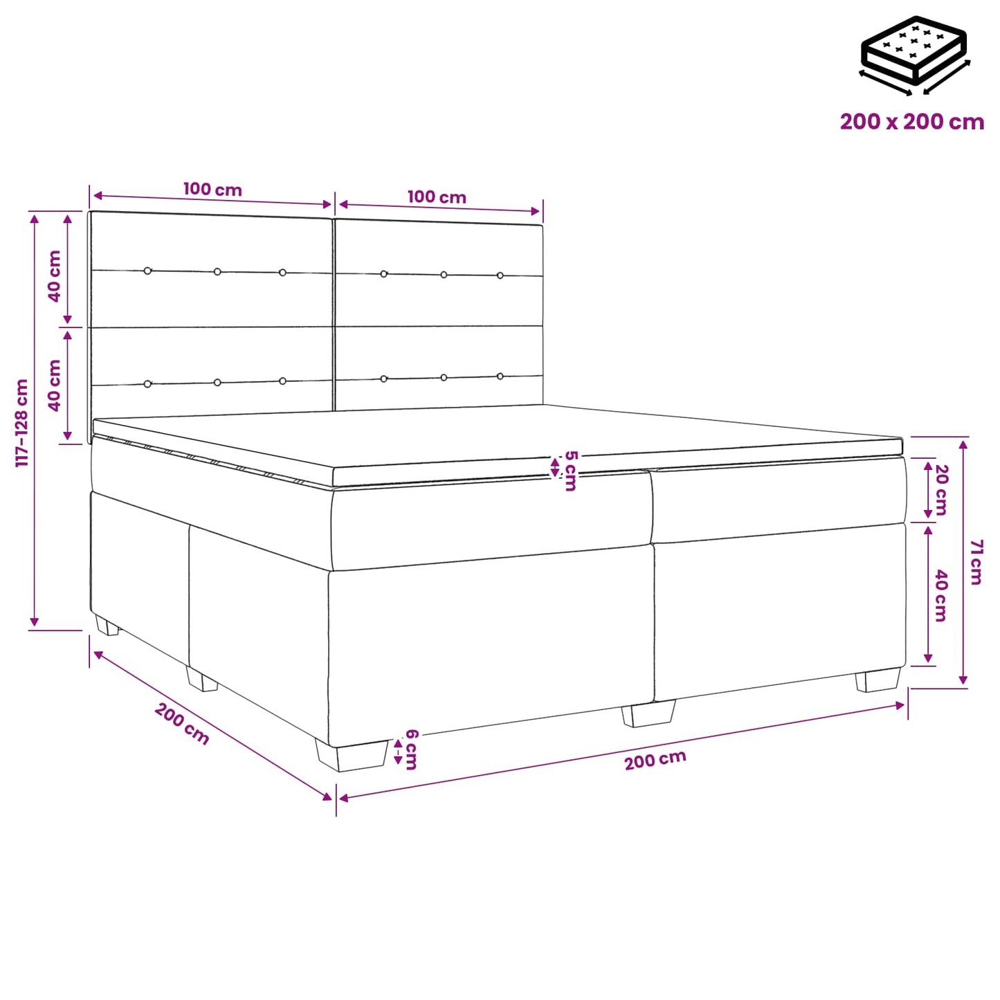 Boxmadras med topmadras Mørk Brun 200 x 200 cm Stof