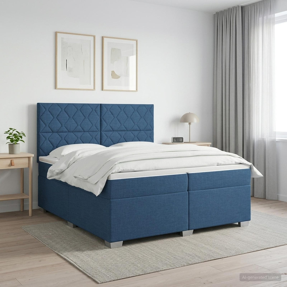 Boxmadras med topmadras Blå 200 x 200 cm Stof