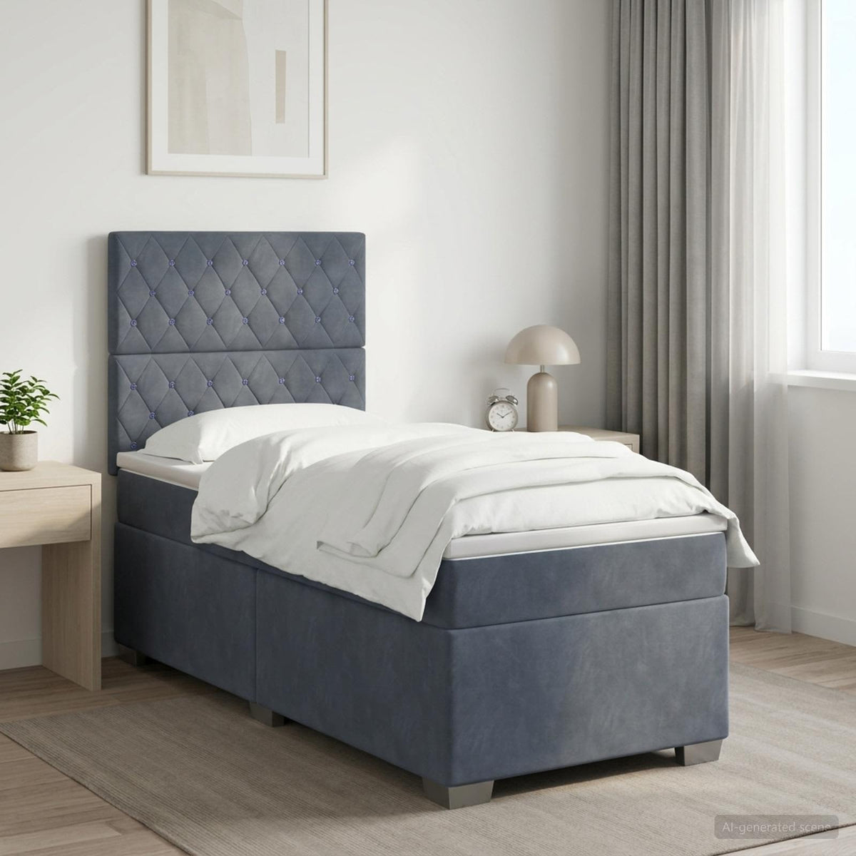 Boxmadras med topmadras Mørkegrå 90 x 190 cm Fløjl
