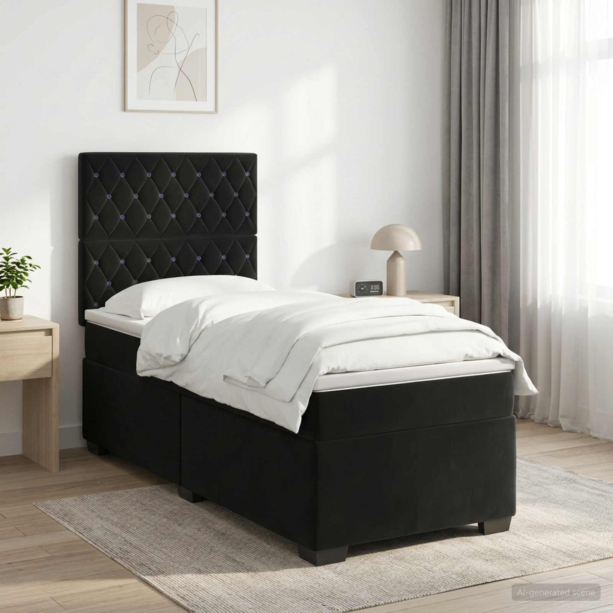 Boxmadras med topmadras med hovedgærde Sort 80 x 200 cm Fløjl
