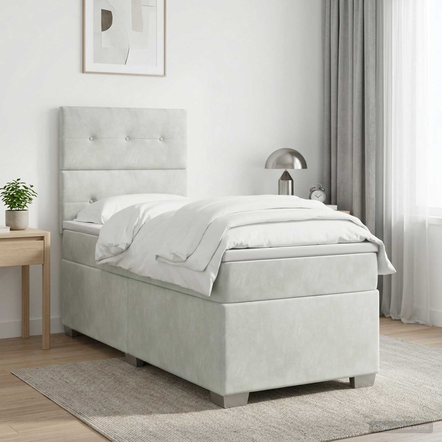 Boxmadras med topmadras Lysegrå 90 x 200 cm Fløjl