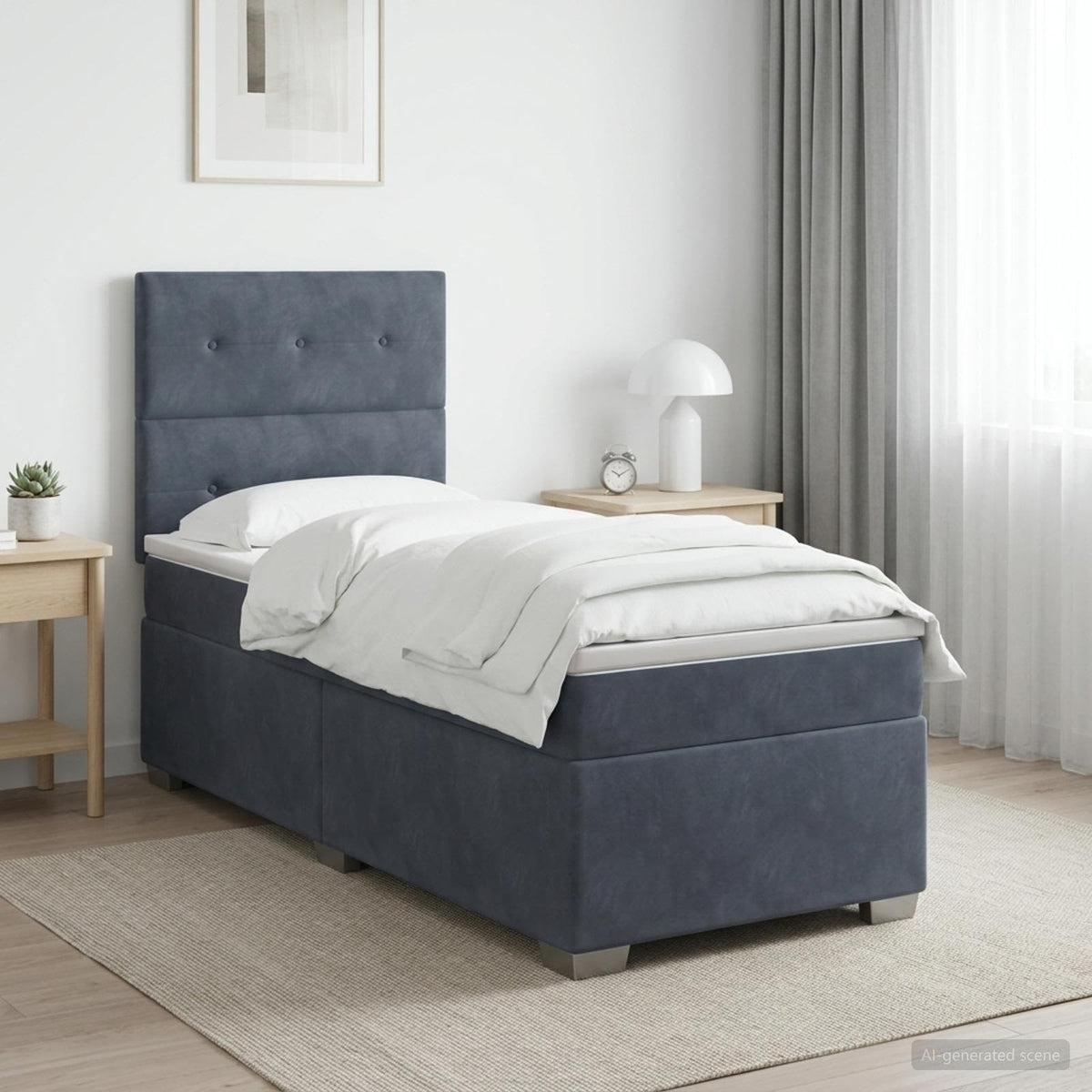 Boxmadras med topmadras Mørkegrå 100 x 200 cm Fløjl