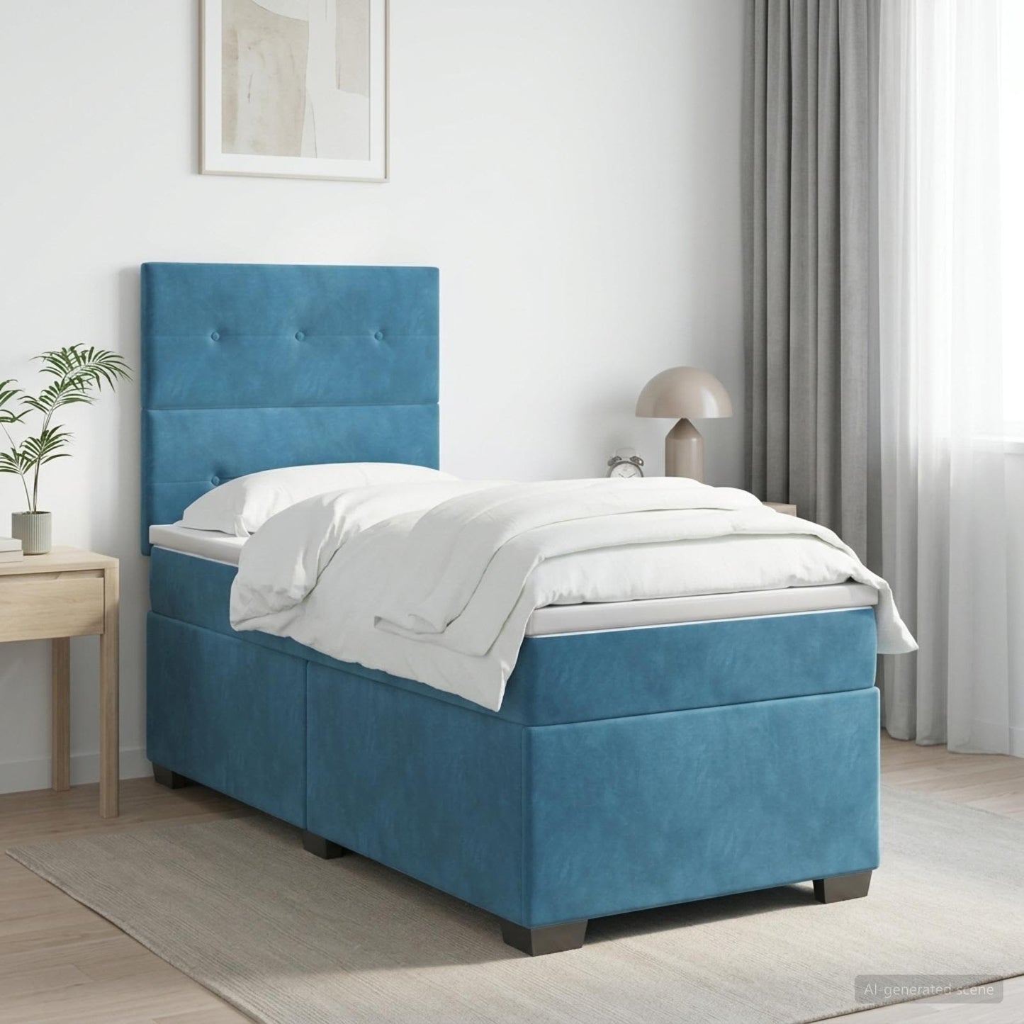 Boxmadras med topmadras med hovedgærde Blå 80 x 200 cm Fløjl