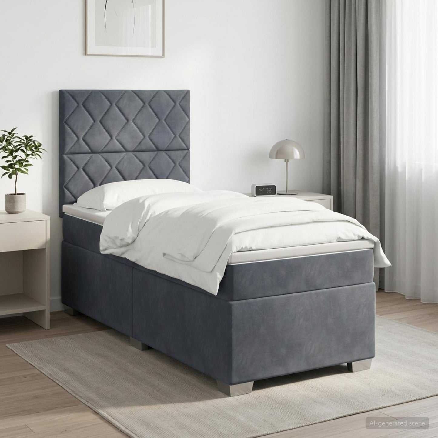 Boxmadras med topmadras Mørkegrå 90 x 200 cm Fløjl