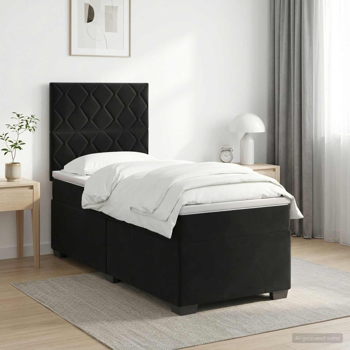 Boxmadras med topmadras med hovedgærde Sort 80 x 200 cm Fløjl