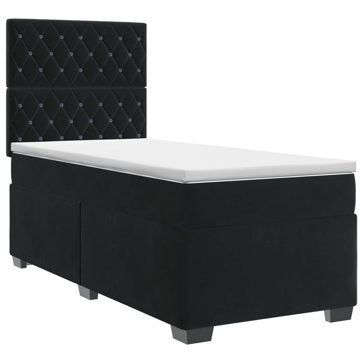 Boxmadras med topmadras med hovedgærde Sort 90 x 190 cm Fløjl
