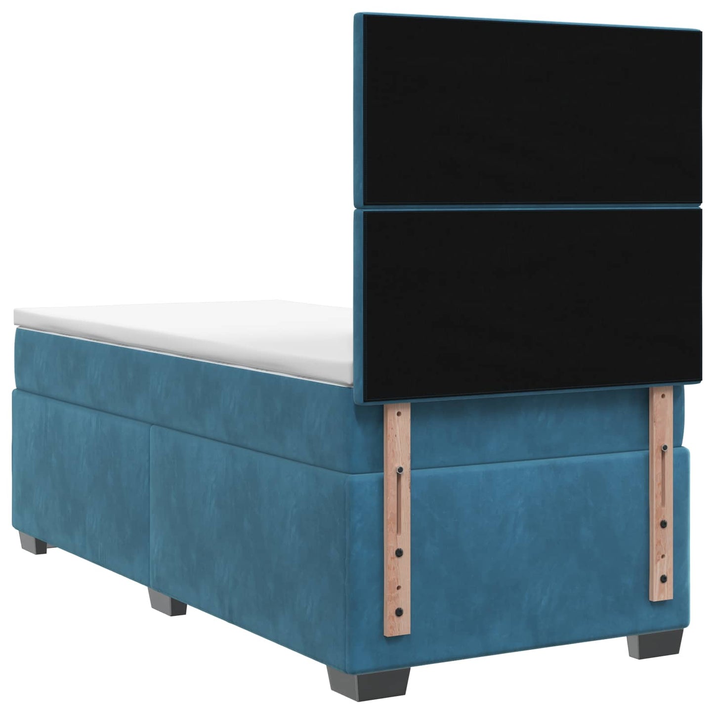 Boxmadras med topmadras med hovedgærde Blå 90 x 190 cm Fløjl