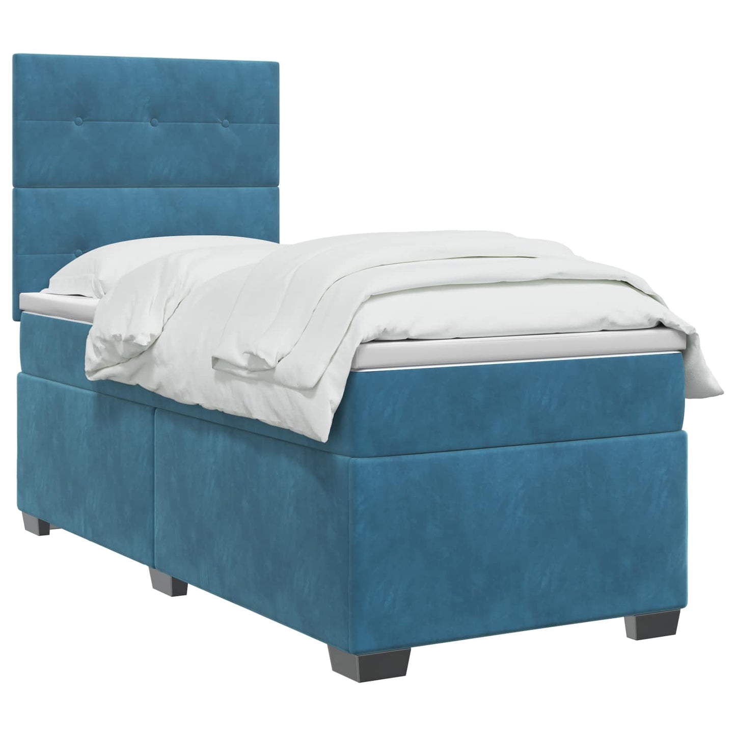 Boxmadras med topmadras med hovedgærde Blå 90 x 190 cm Fløjl