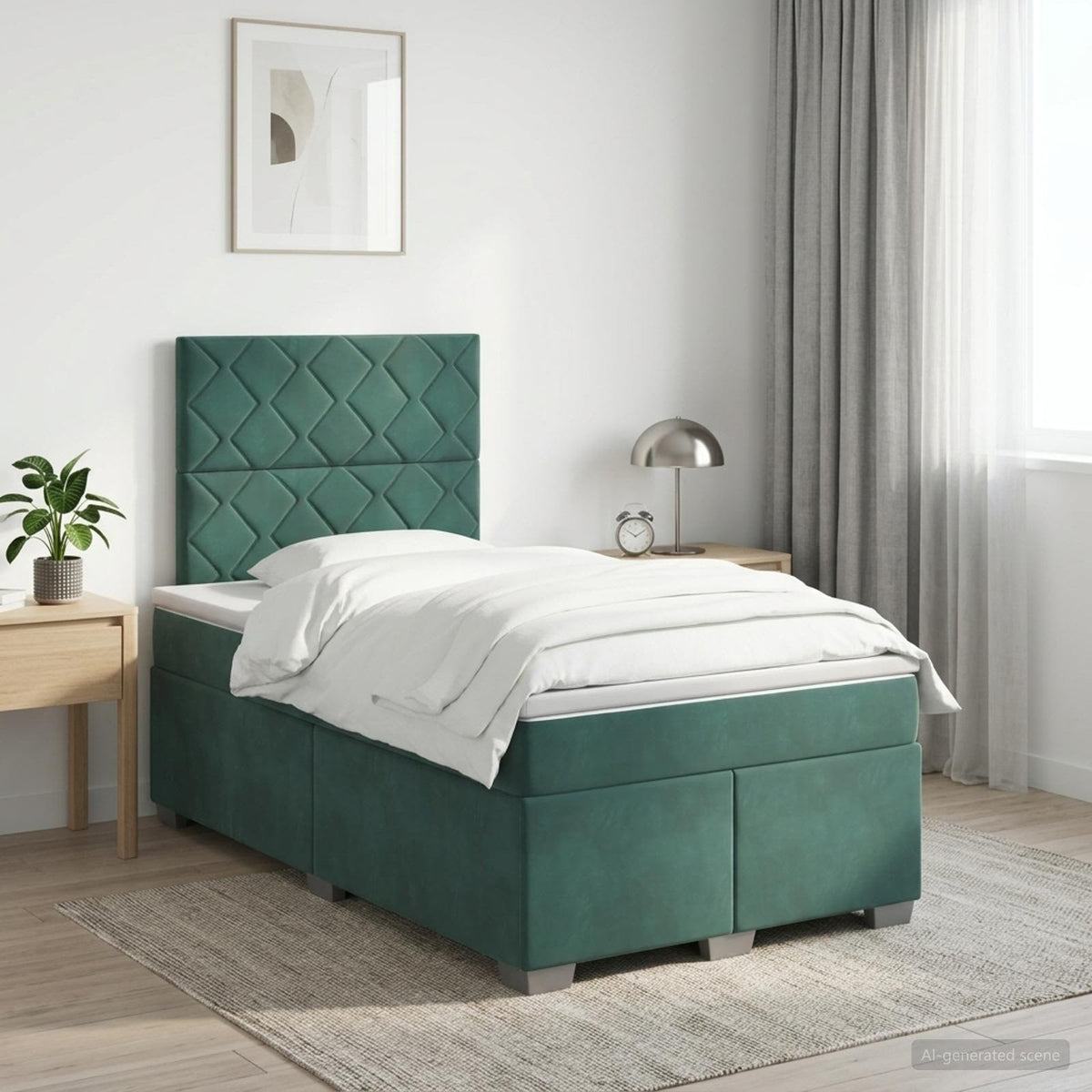 Boxmadras med topmadras Mørkegrøn 120 x 190 cm Fløjl