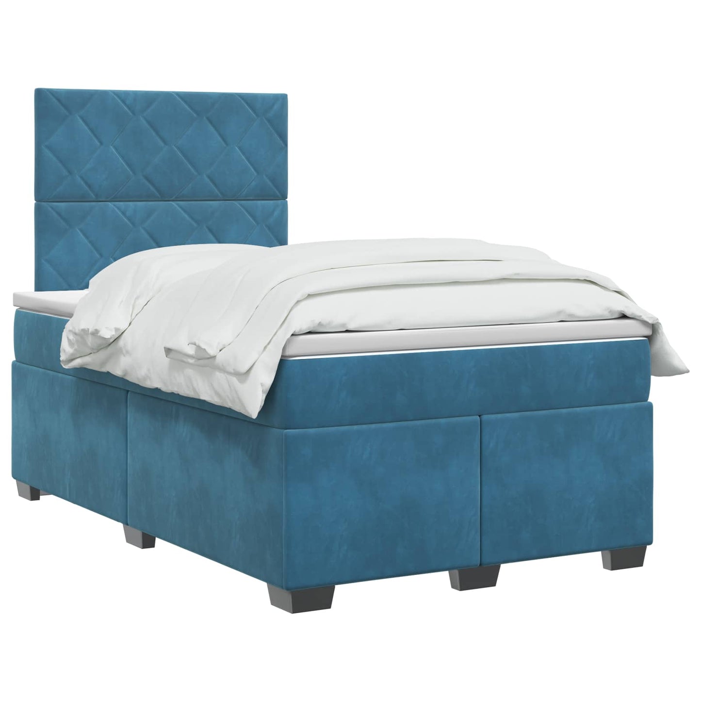 Boxmadras med topmadras med hovedgærde Blå 120 x 200 cm Fløjl