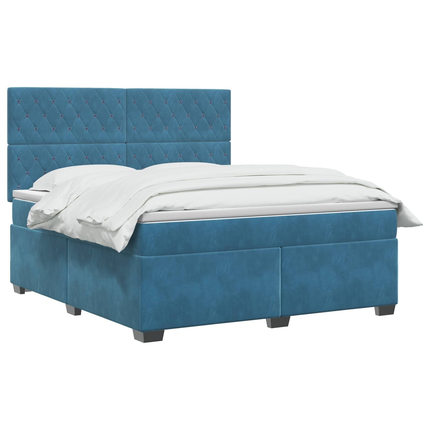 Boxmadras med topmadras med hovedgærde Blå 140 x 190 cm Fløjl
