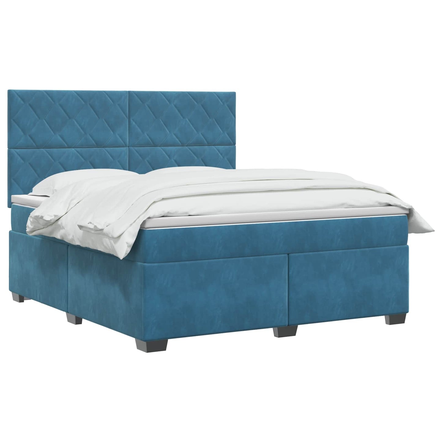 Boxmadras med topmadras med hovedgærde Blå 140 x 190 cm Fløjl