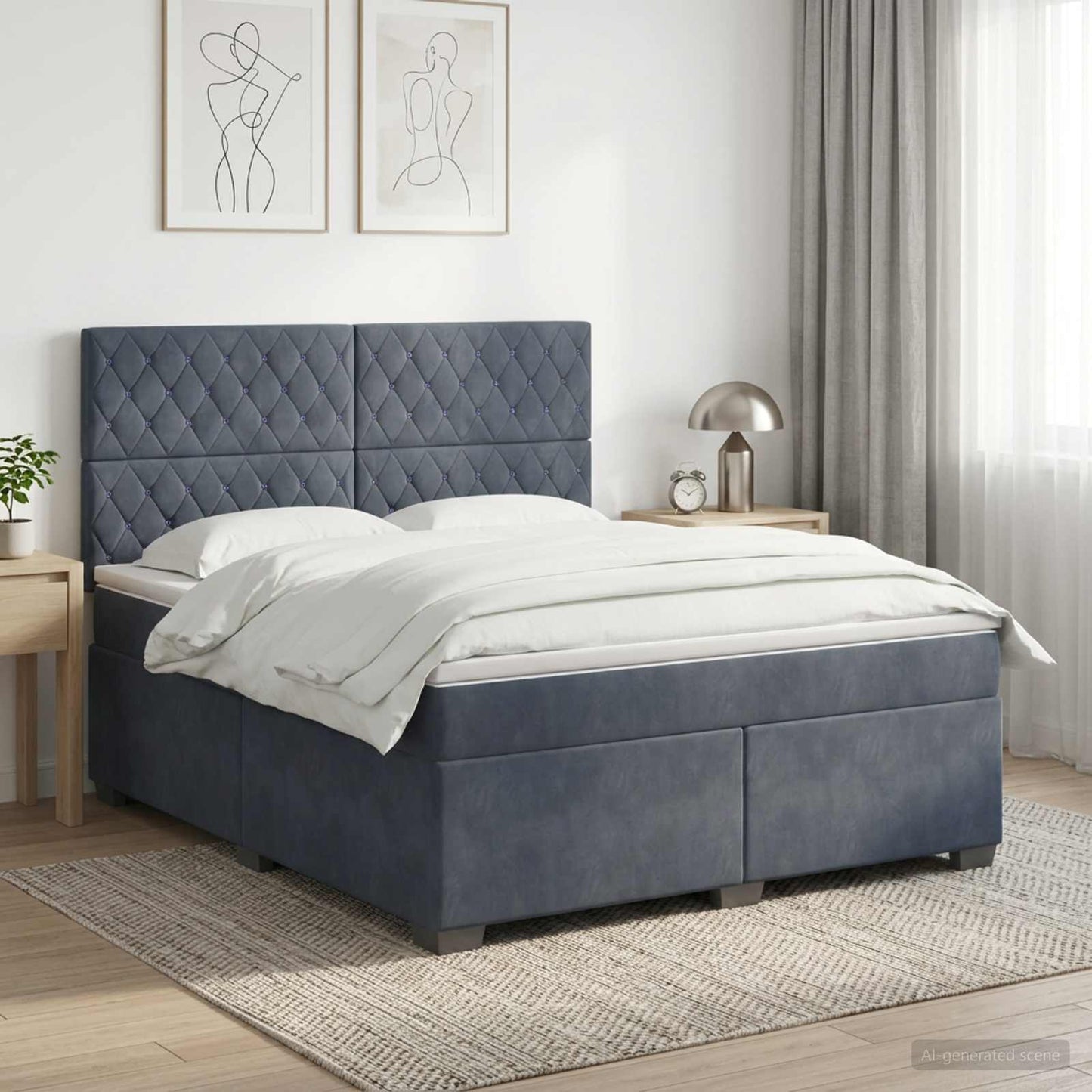 Boxmadras med topmadras Mørkegrå 140 x 200 cm Fløjl