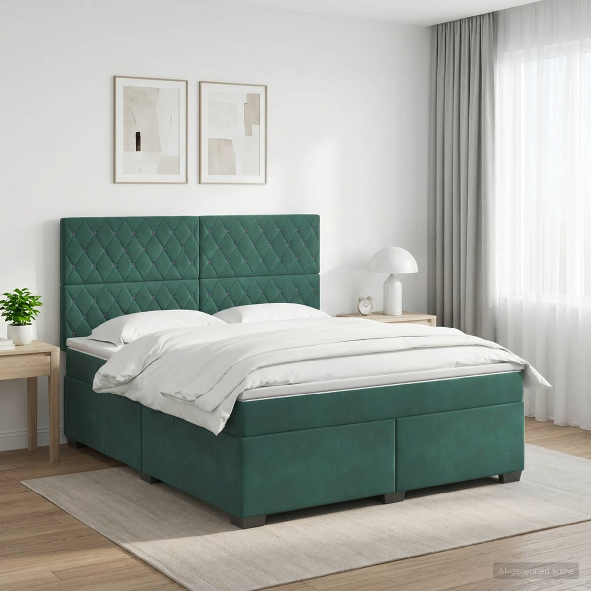 Boxmadras med topmadras Mørkegrøn 140 x 200 cm Fløjl