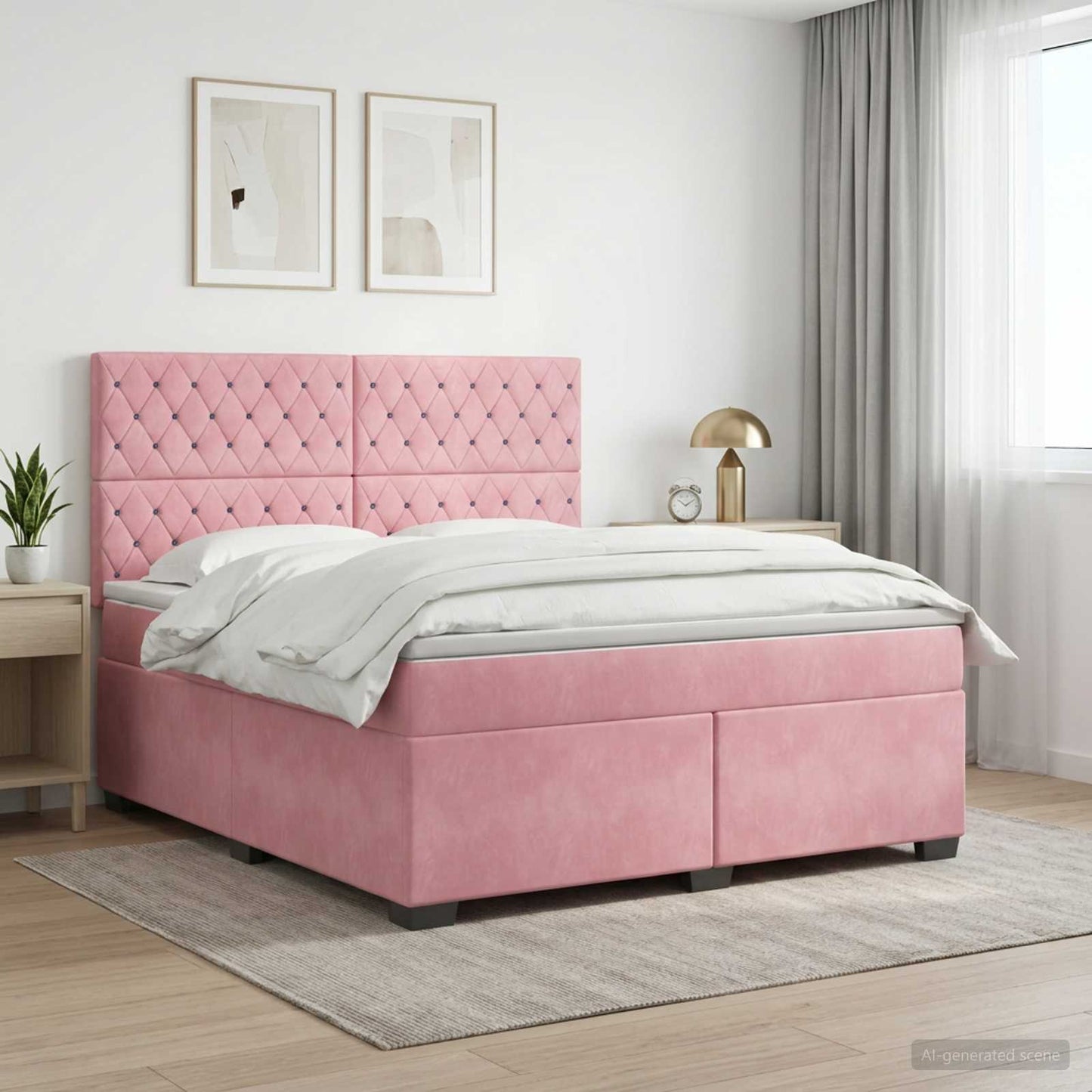 Boxmadras med topmadras Lyserød 140 x 200 cm Fløjl