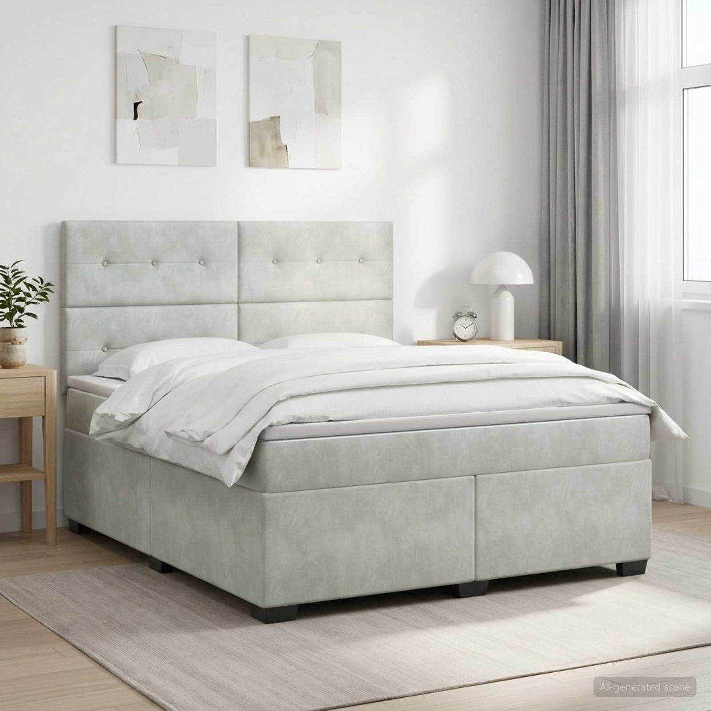 Boxmadras med topmadras Lysegrå 180 x 200 cm Fløjl